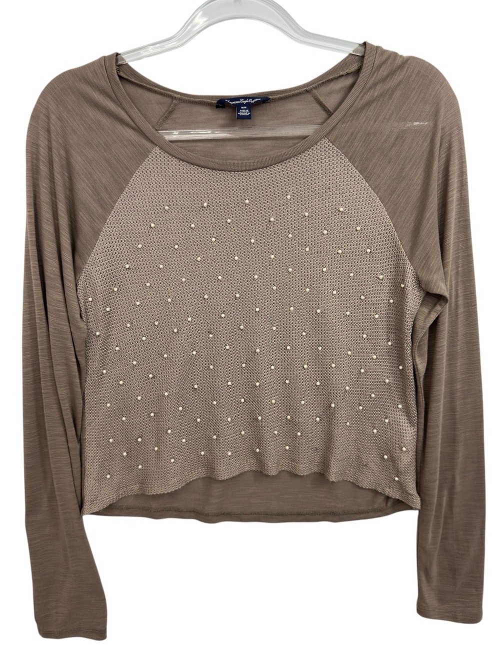 Waffle Knit Pearl Embellished Polka Dots Thermal Crop Top Baby Tee Y2K